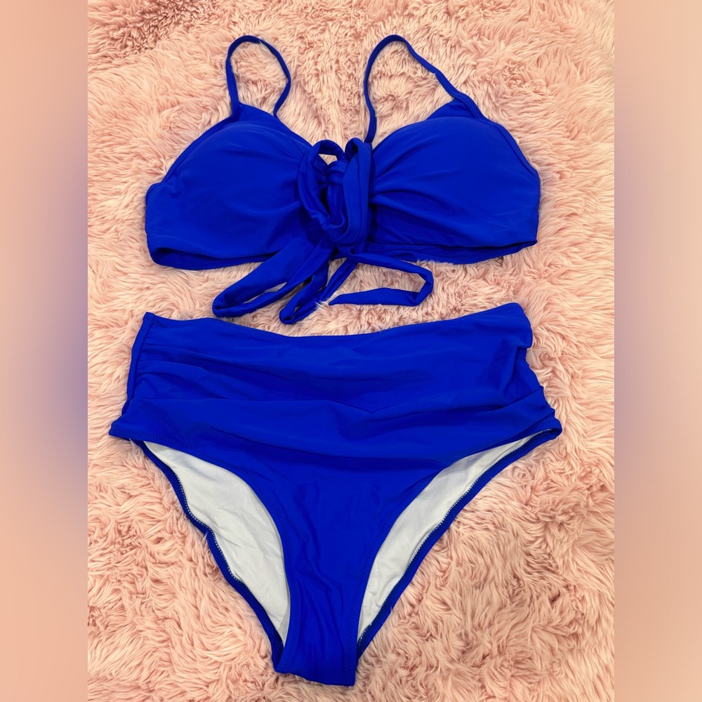 WOMEN’S SWIMSUIT BIKINI SET PLUS SIZE 2XL BLUE SOLID‎ COLOR PADDED ADJUSTABLE